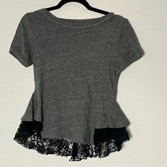 Free People Peplum Lace Ruffle Trim Tee Shirt Small - Picture 4 of 6